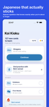 Koi Kioku Today screen with daily review queue